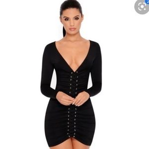 Oh Polly Black Long sleeve lace up dress